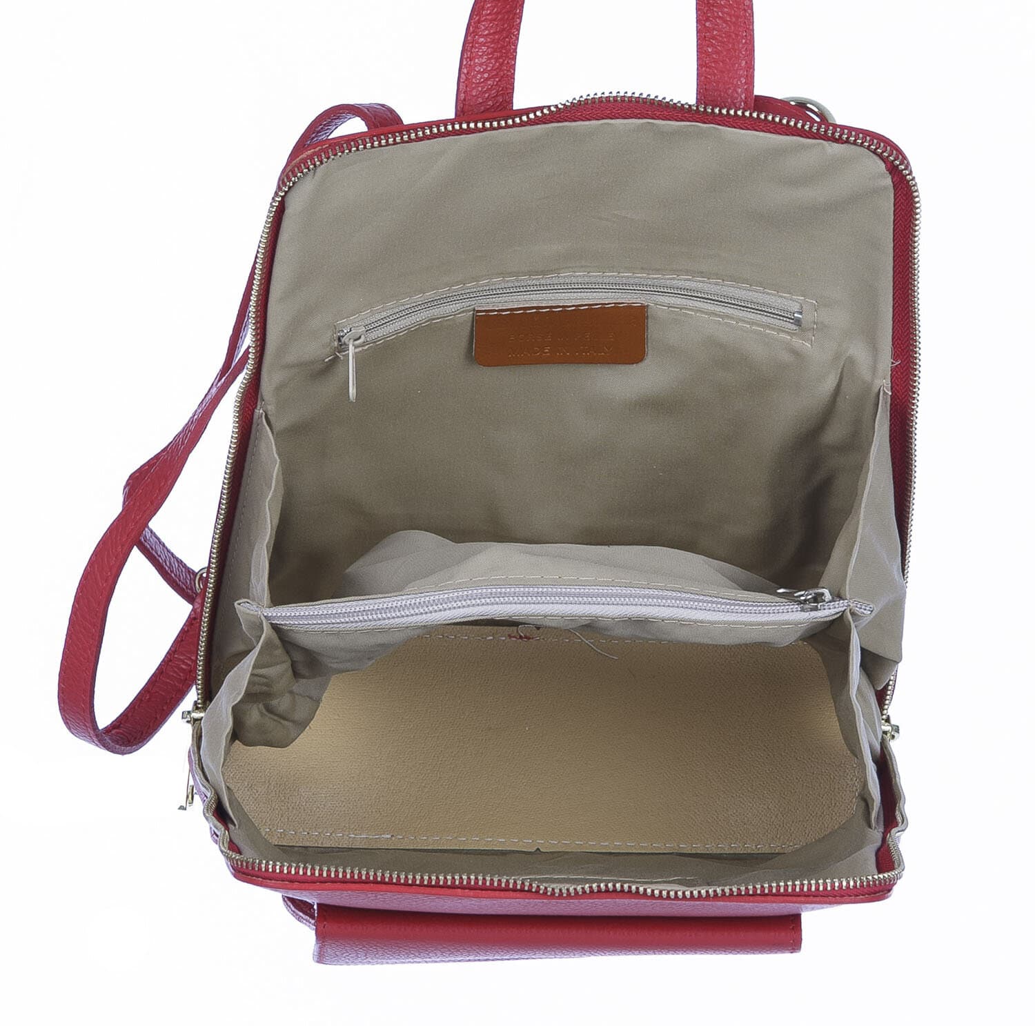 Borsa zaino donna MONTE ADAMELLO, in vera pelle morbida, colore ROSSO, CHIARO SCURO, Made in Italy