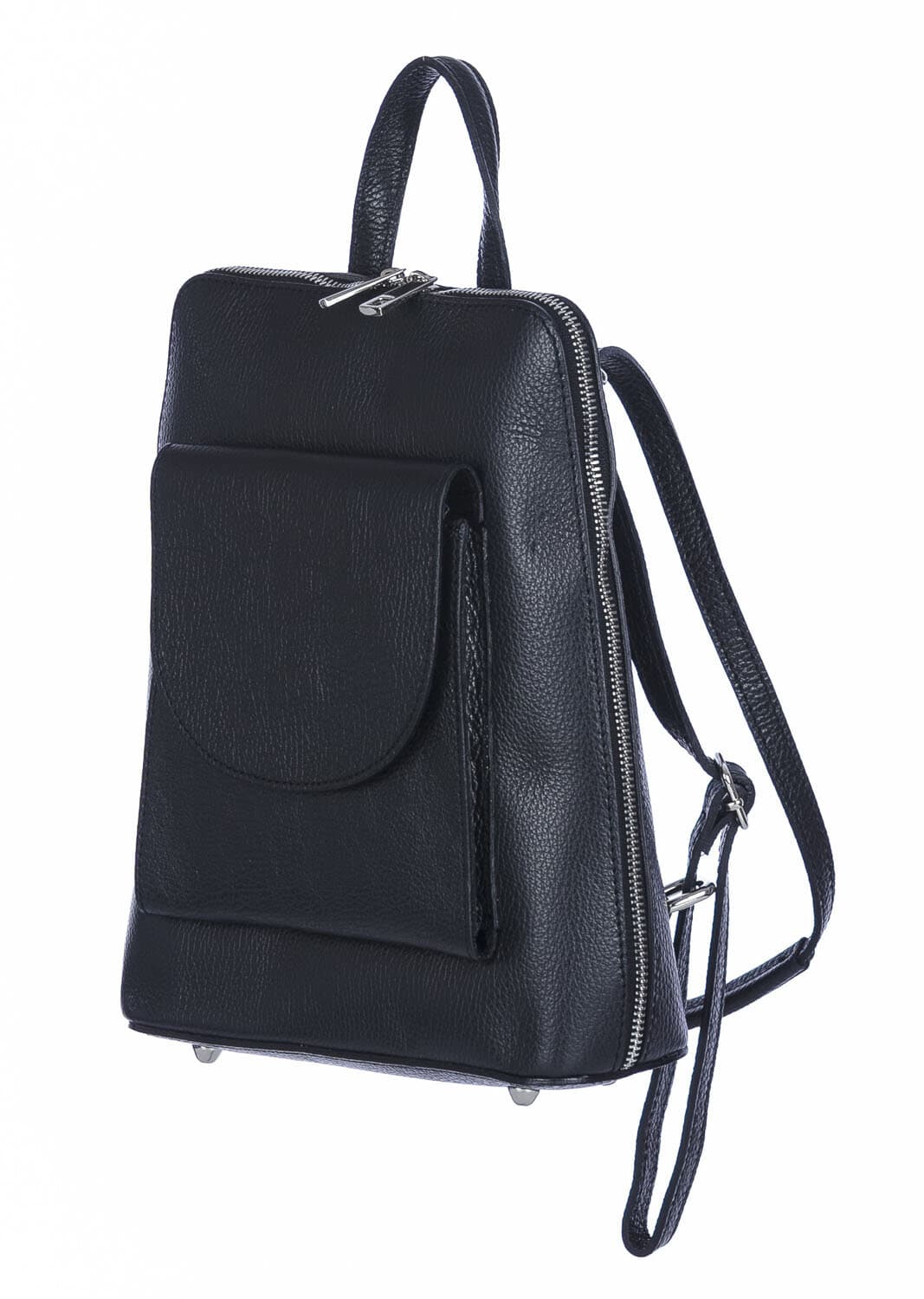 Borsa zaino donna MONTE ADAMELLO, in vera pelle morbida, colore NERO, CHIARO SCURO, Made in Italy