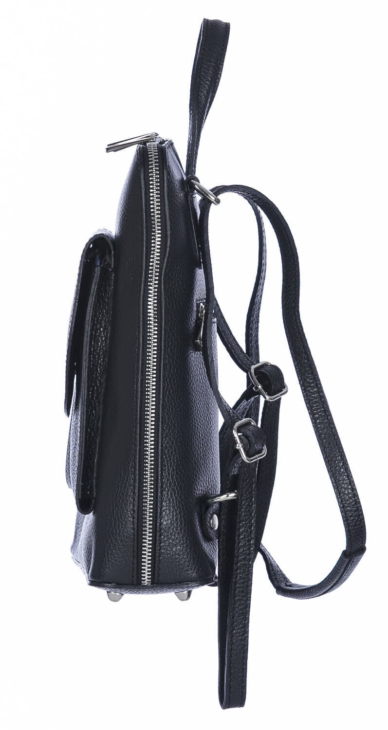 Borsa zaino donna MONTE ADAMELLO, in vera pelle morbida, colore NERO, CHIARO SCURO, Made in Italy