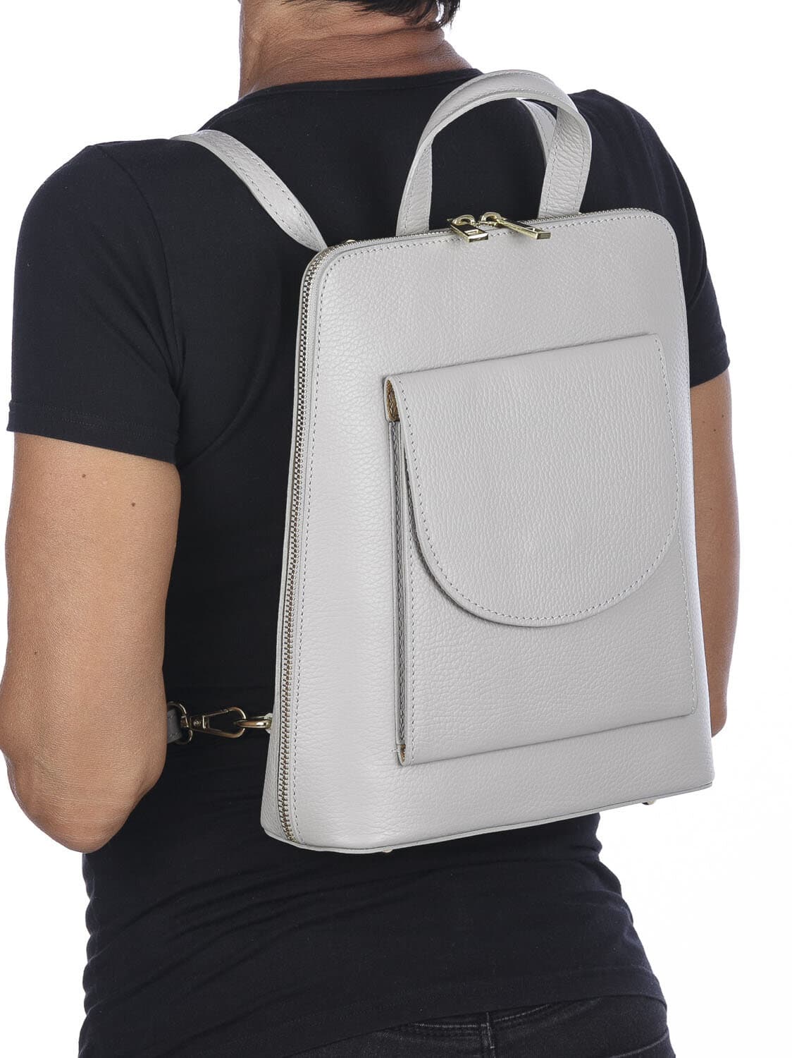 Borsa zaino donna MONTE ADAMELLO, in vera pelle morbida, colore BIANCO, CHIARO SCURO, Made in Italy