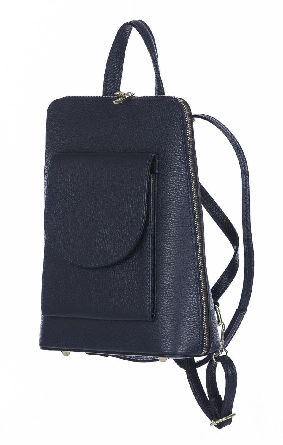 Borsa zaino donna MONTE ADAMELLO, in vera pelle morbida, colore BLU SCURO, CHIARO SCURO, Made in Italy