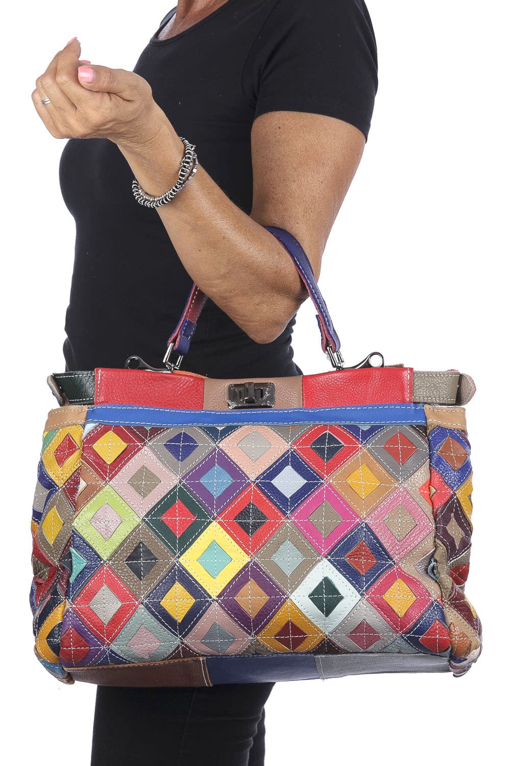 Borsa a mano donna ELIANA, in vera pelle morbida sauvage, multicolore, ARIANNA DINI, Made in Italy