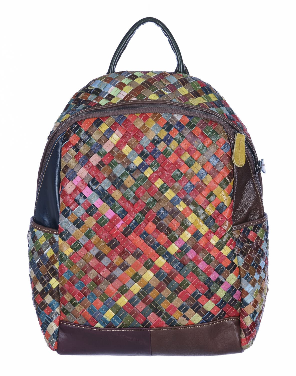 Borsa zaino donna MONTE AMIATA, in vera pelle morbida intrecciata, multicolore, ARIANNA DINI, Made in Italy