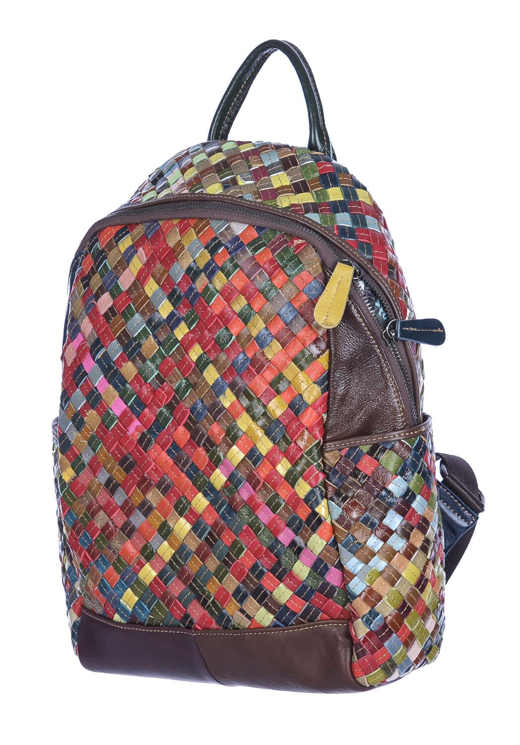 Borsa zaino donna MONTE AMIATA, in vera pelle morbida intrecciata, multicolore, ARIANNA DINI, Made in Italy