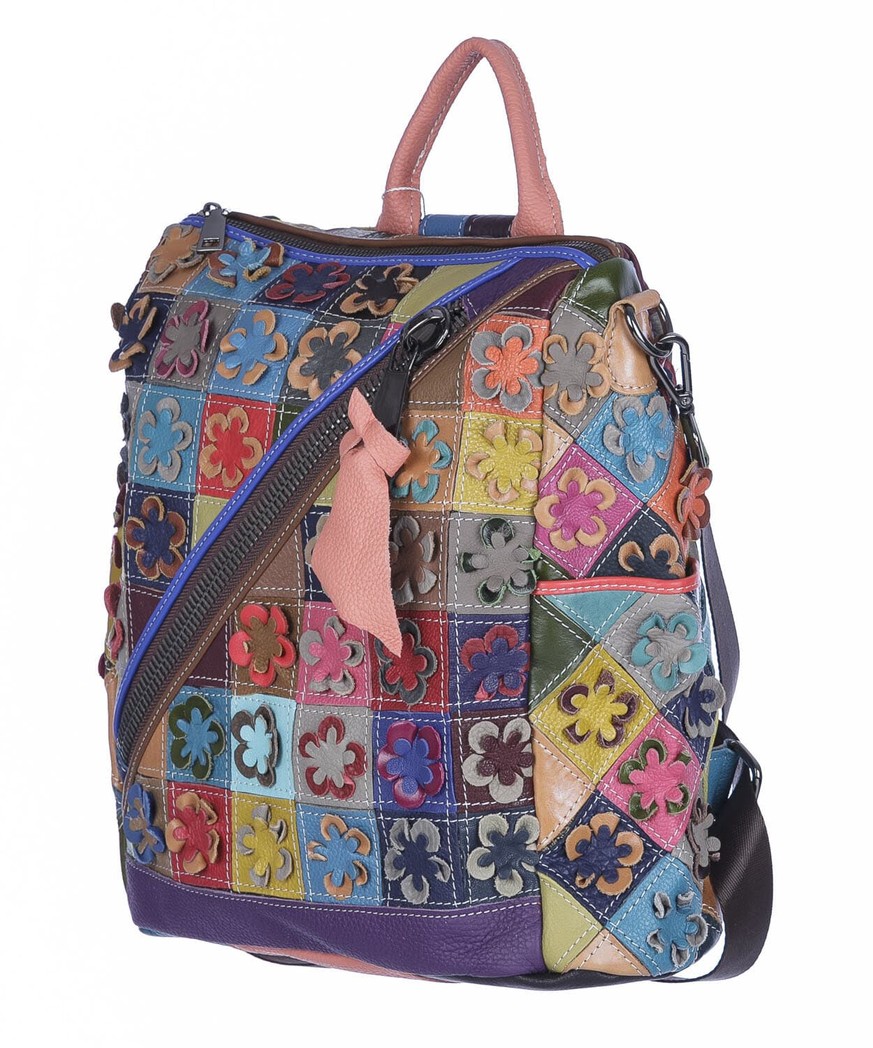 Borsa zaino donna MONTE FUMAIOLO, in vera pelle morbida martellata, multicolore, ARIANNA DINI, Made in Italy.