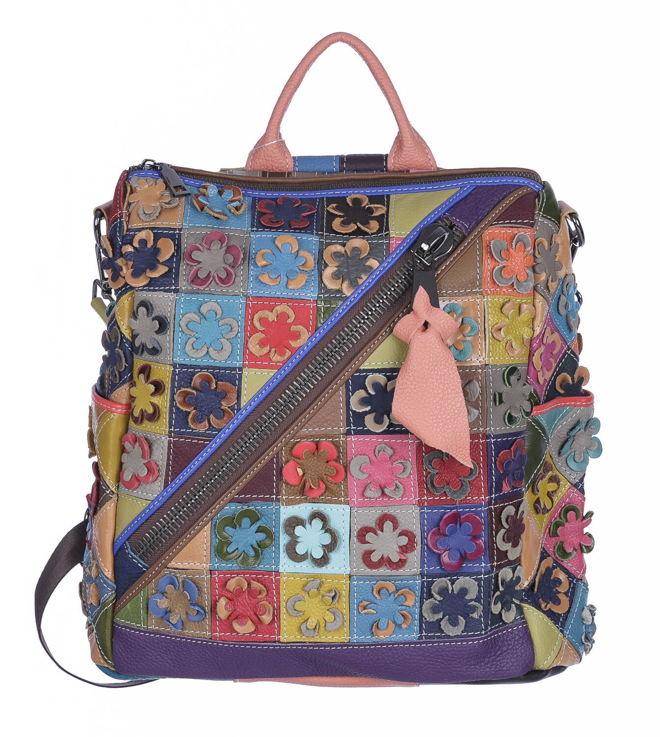 Borsa zaino donna MONTE FUMAIOLO, in vera pelle morbida martellata, multicolore, ARIANNA DINI, Made in Italy.