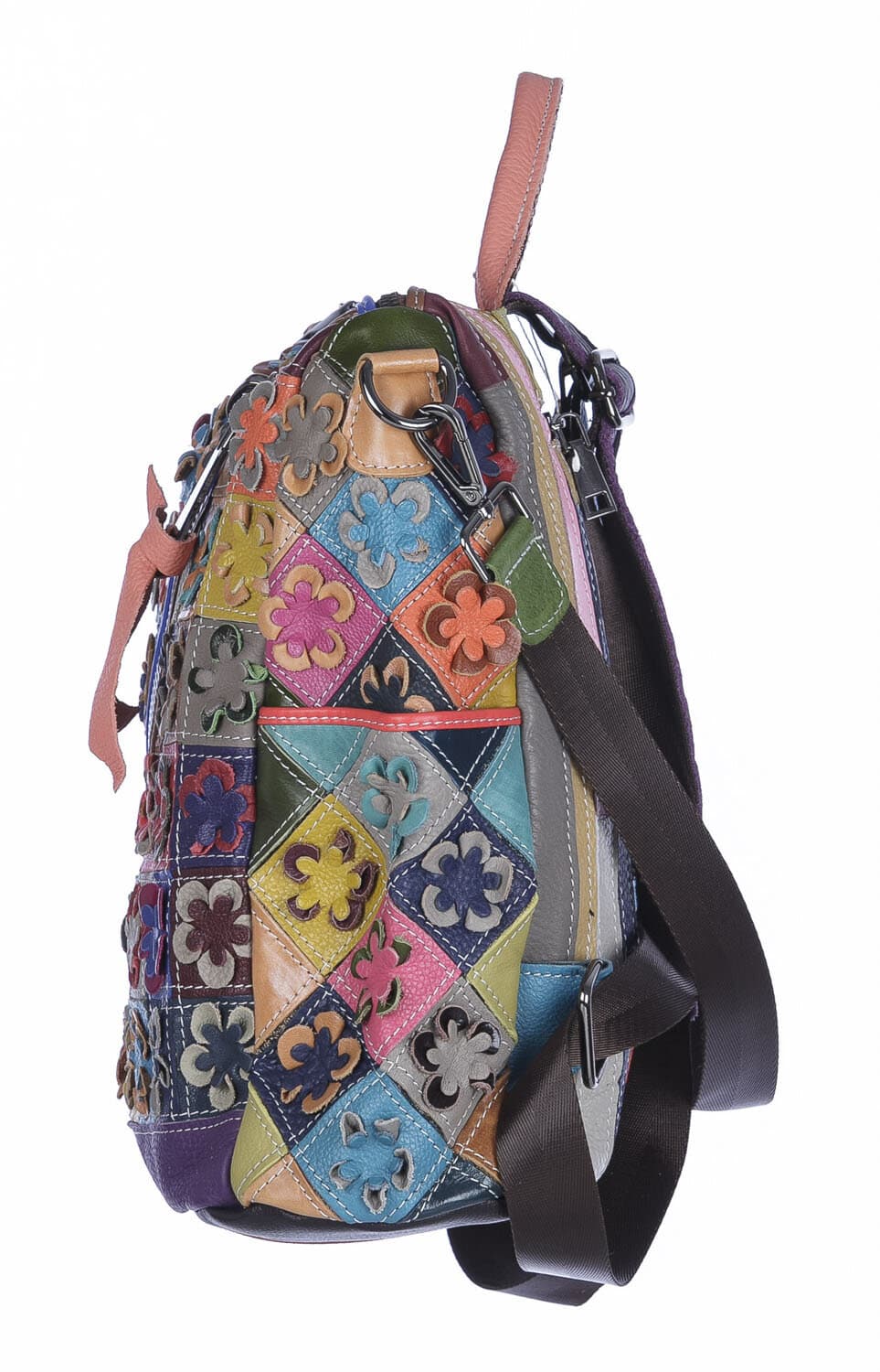 Borsa zaino donna MONTE FUMAIOLO, in vera pelle morbida martellata, multicolore, ARIANNA DINI, Made in Italy.