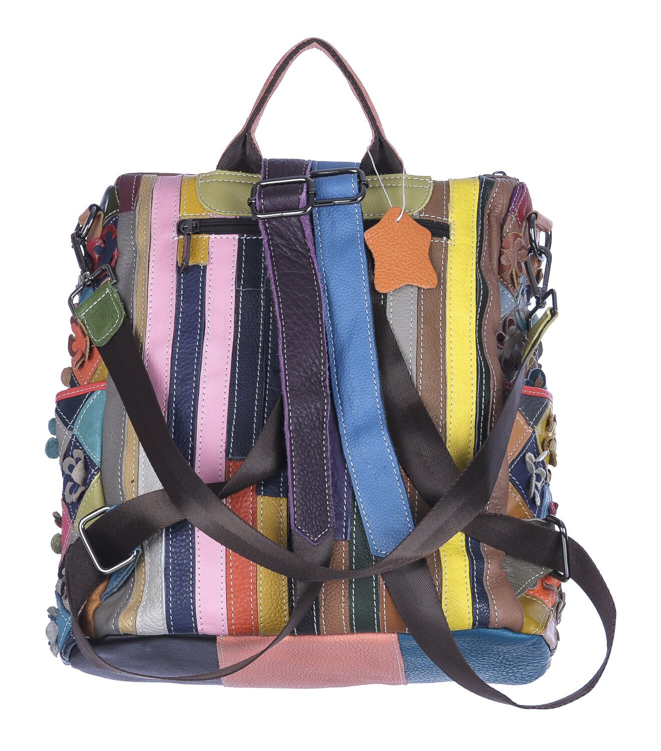 Borsa zaino donna MONTE FUMAIOLO, in vera pelle morbida martellata, multicolore, ARIANNA DINI, Made in Italy.