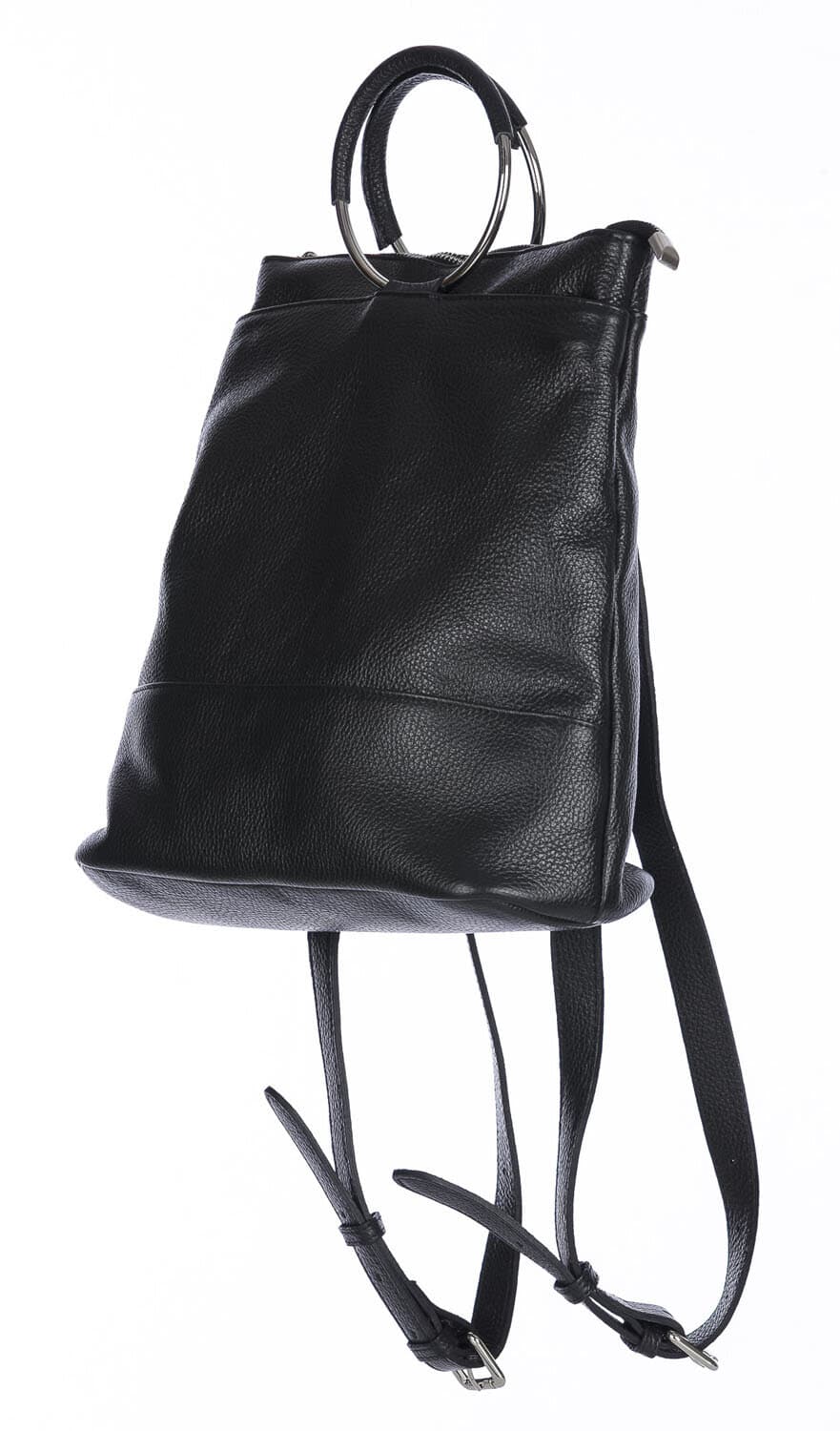 Borsa zaino donna MONTE NERONE, in vera pelle morbida martellata, colore NERO, CHIAROSCURO, Made in Italy