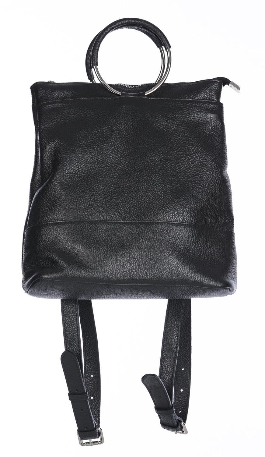 Borsa zaino donna MONTE NERONE, in vera pelle morbida martellata, colore NERO, CHIAROSCURO, Made in Italy