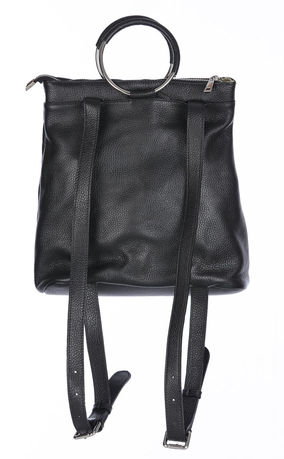 Borsa zaino donna MONTE NERONE, in vera pelle morbida martellata, colore NERO, CHIAROSCURO, Made in Italy