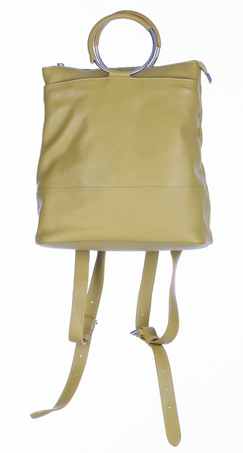Borsa zaino donna MONTE NERONE, in vera pelle morbida martellata, colore GIALLO OCRA, CHIAROSCURO, Made in Italy