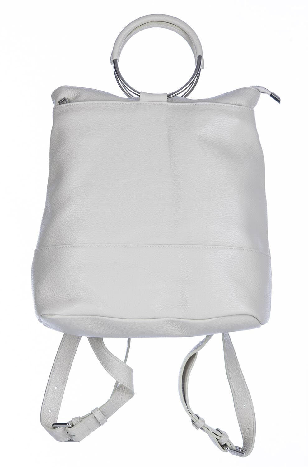 Borsa zaino donna MONTE NERONE, in vera pelle morbida martellata, colore BIANCO, CHIAROSCURO, Made in Italy