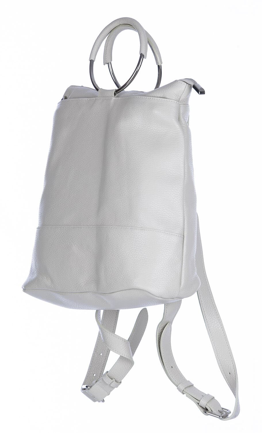 Borsa zaino donna MONTE NERONE, in vera pelle morbida martellata, colore BIANCO, CHIAROSCURO, Made in Italy