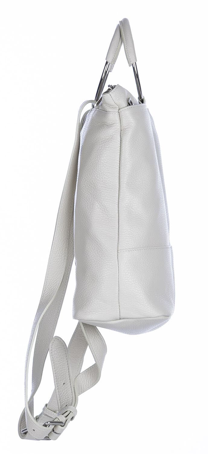 Borsa zaino donna MONTE NERONE, in vera pelle morbida martellata, colore BIANCO, CHIAROSCURO, Made in Italy