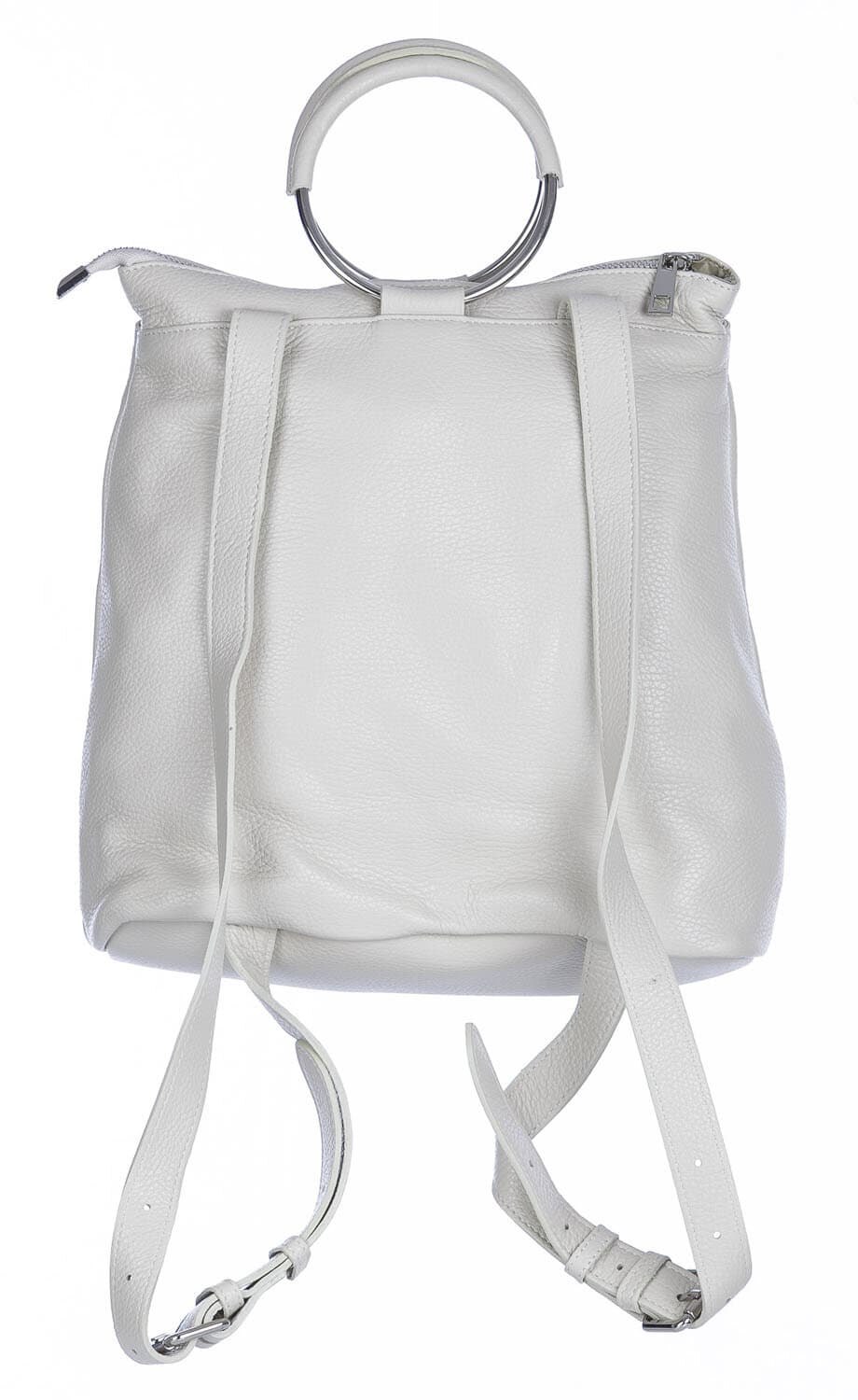Borsa zaino donna MONTE NERONE, in vera pelle morbida martellata, colore BIANCO, CHIAROSCURO, Made in Italy