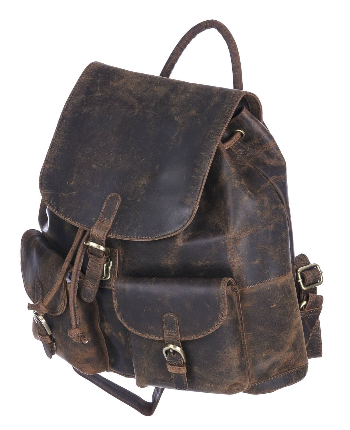 Borsa zaino uomo MONTE TITANO, in vera pelle rigida nabuk, colore MARRONE, CHIAROSCURO, Made in Italy