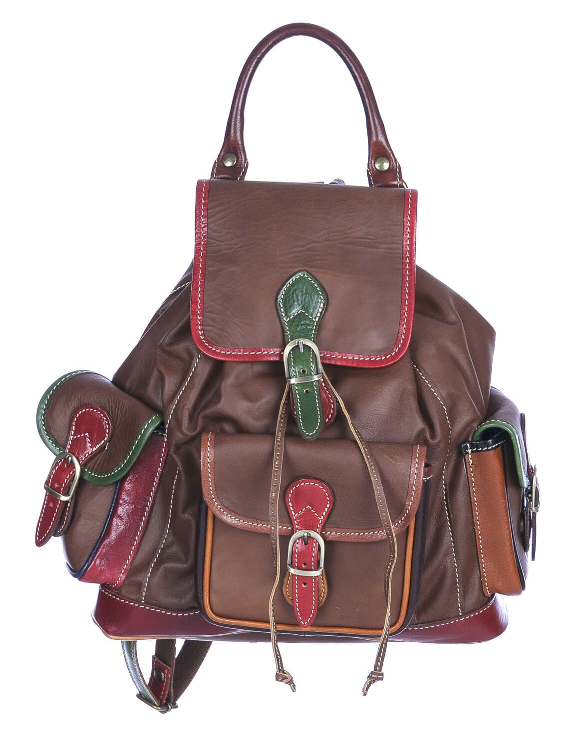 Borsa zaino donna MONTE FALTERONA, in vera pelle sauvage, MULTICOLORE, CHIAROSCURO, Made in Italy.