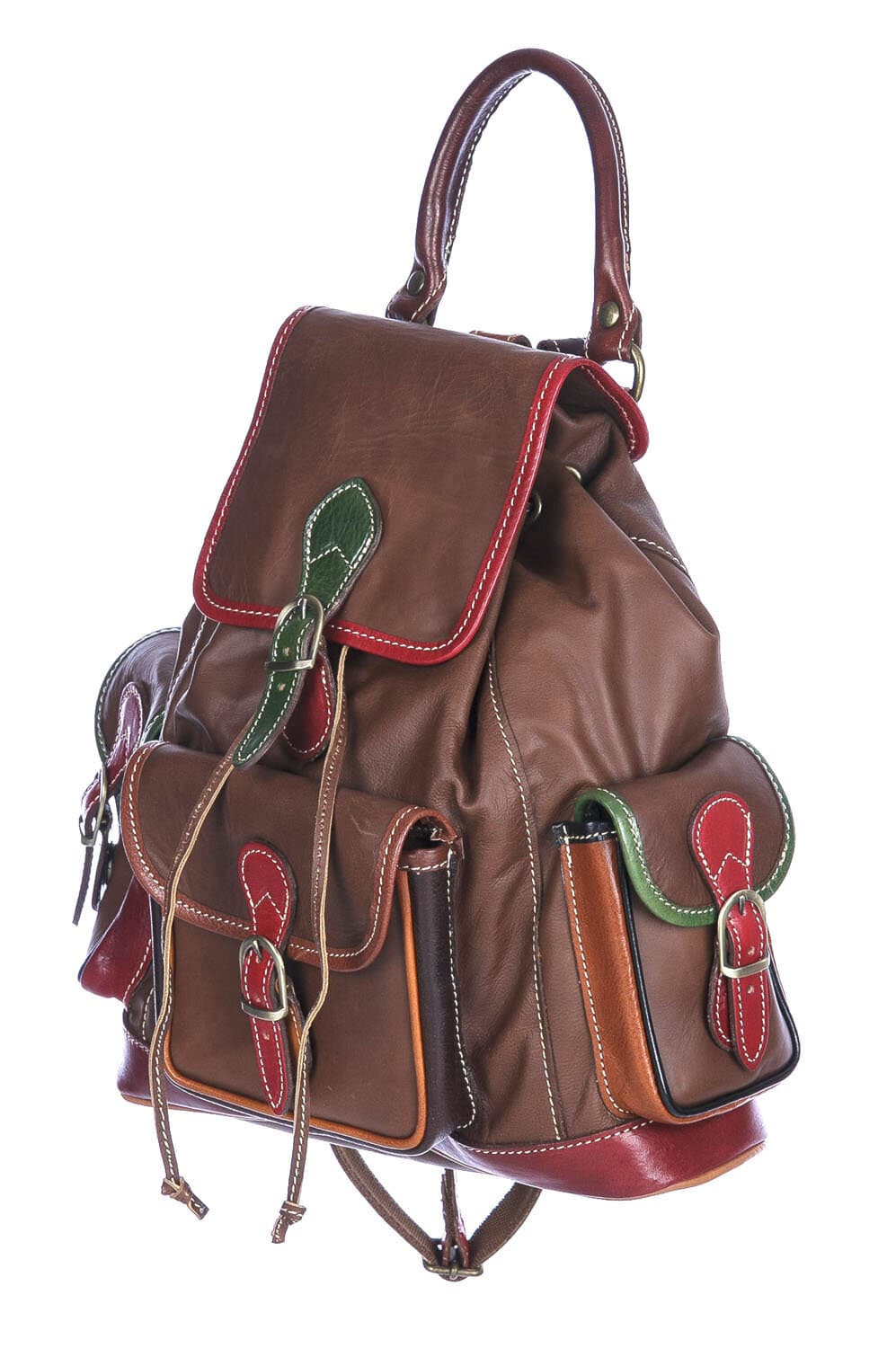 Borsa zaino donna MONTE FALTERONA, in vera pelle sauvage, MULTICOLORE, CHIAROSCURO, Made in Italy.
