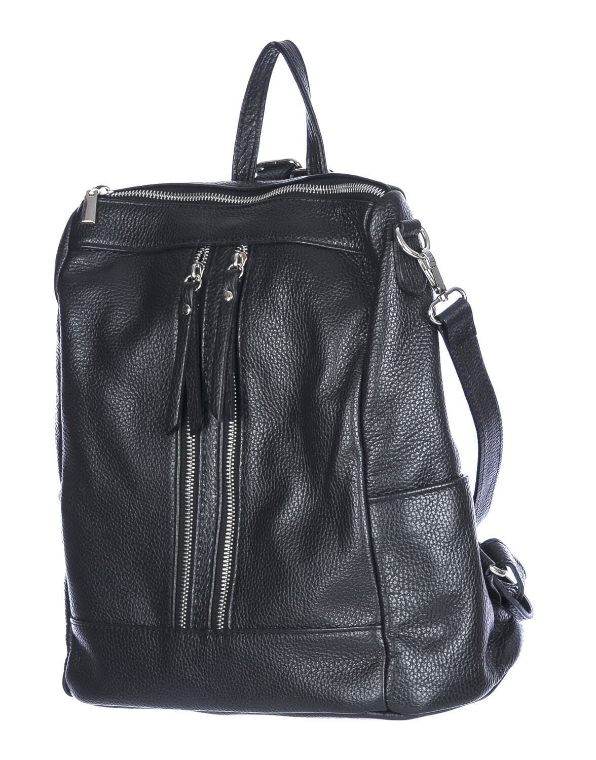 Borsa zaino donna MONTE STREGA in vera pelle martellata, colore NERO, CHIAROSCURO,Made in Italy