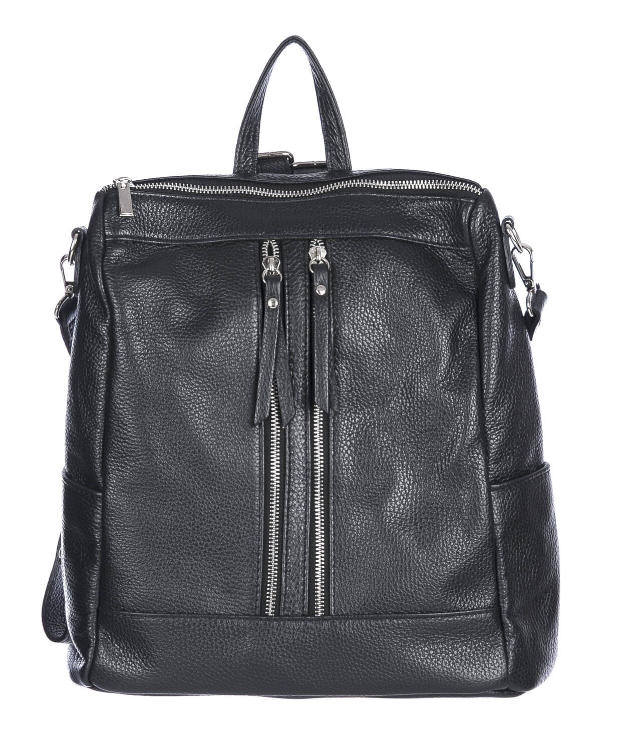 Borsa zaino donna MONTE STREGA in vera pelle martellata, colore NERO, CHIAROSCURO,Made in Italy