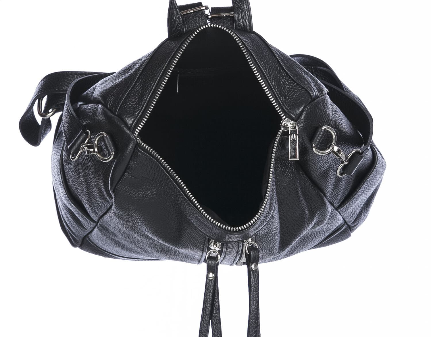 Borsa zaino donna MONTE STREGA in vera pelle martellata, colore NERO, CHIAROSCURO,Made in Italy