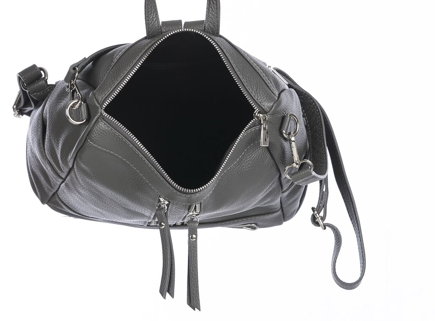 Borsa zaino donna MONTE STREGA in vera pelle martellata, colore GRIGIO, CHIAROSCURO,Made in Italy