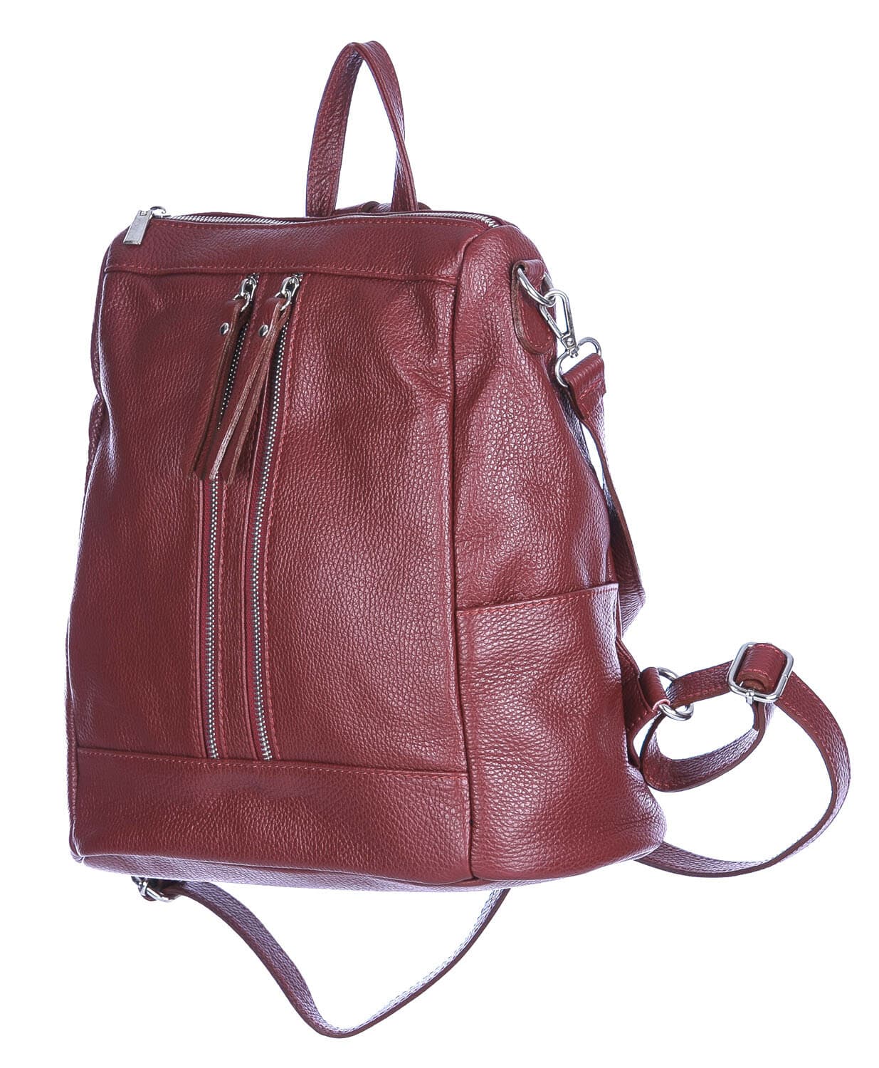 Borsa zaino donna MONTE STREGA in vera pelle martellata, colore ROSSO, CHIAROSCURO,Made in Italy