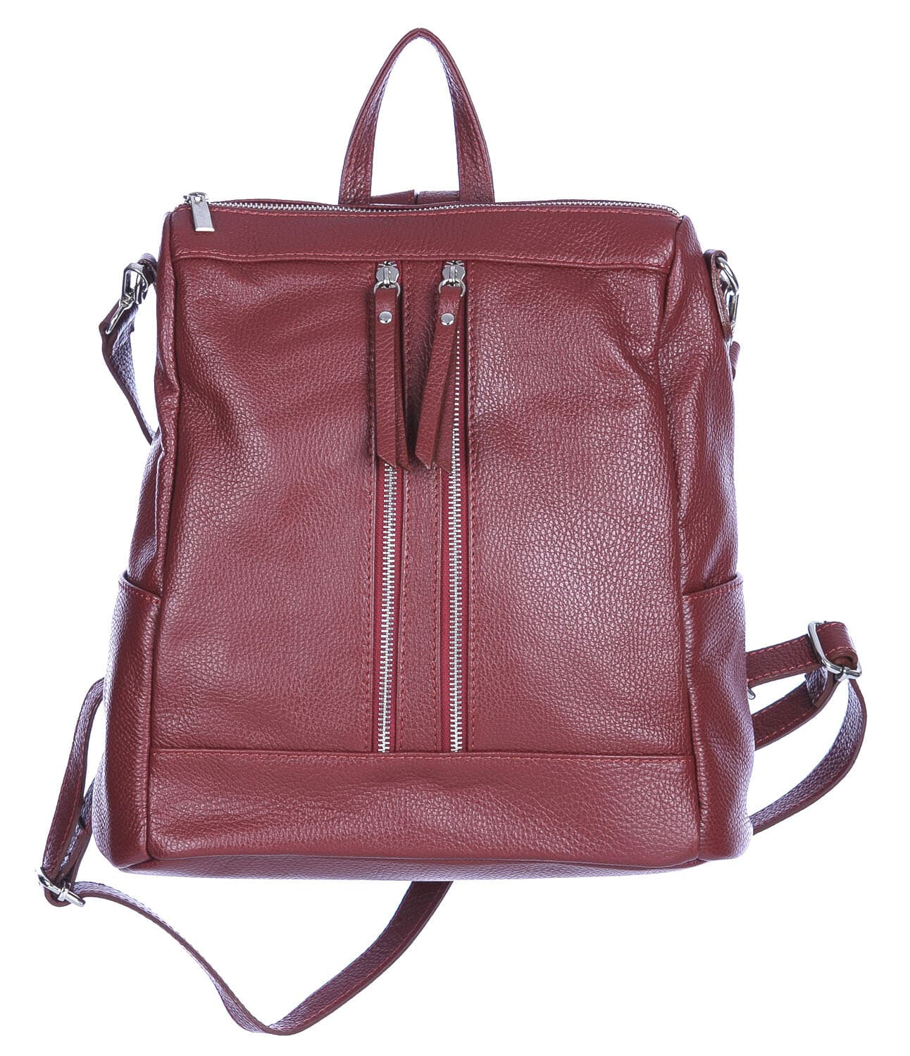 Borsa zaino donna MONTE STREGA in vera pelle martellata, colore ROSSO, CHIAROSCURO,Made in Italy