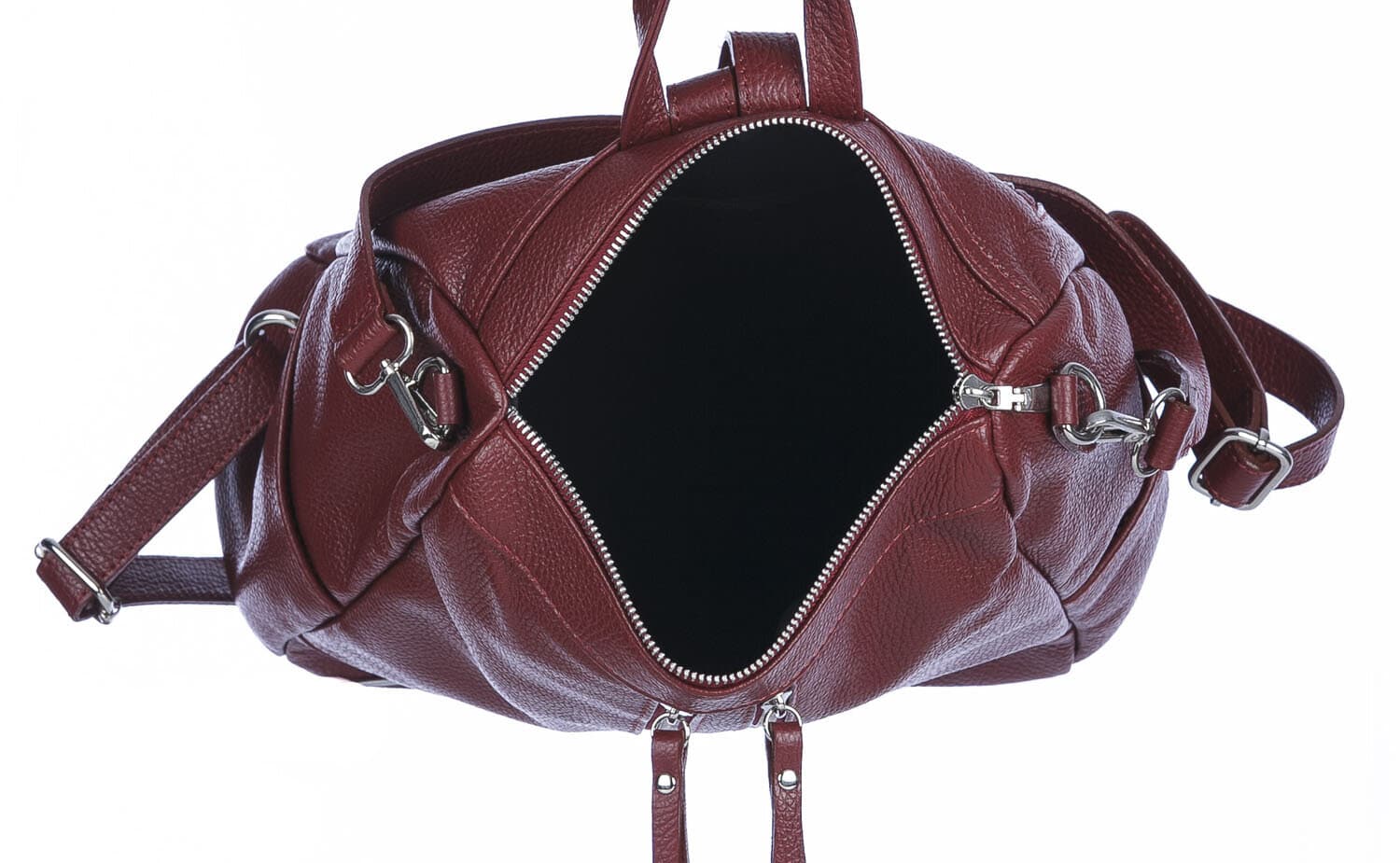 Borsa zaino donna MONTE STREGA in vera pelle martellata, colore ROSSO, CHIAROSCURO,Made in Italy