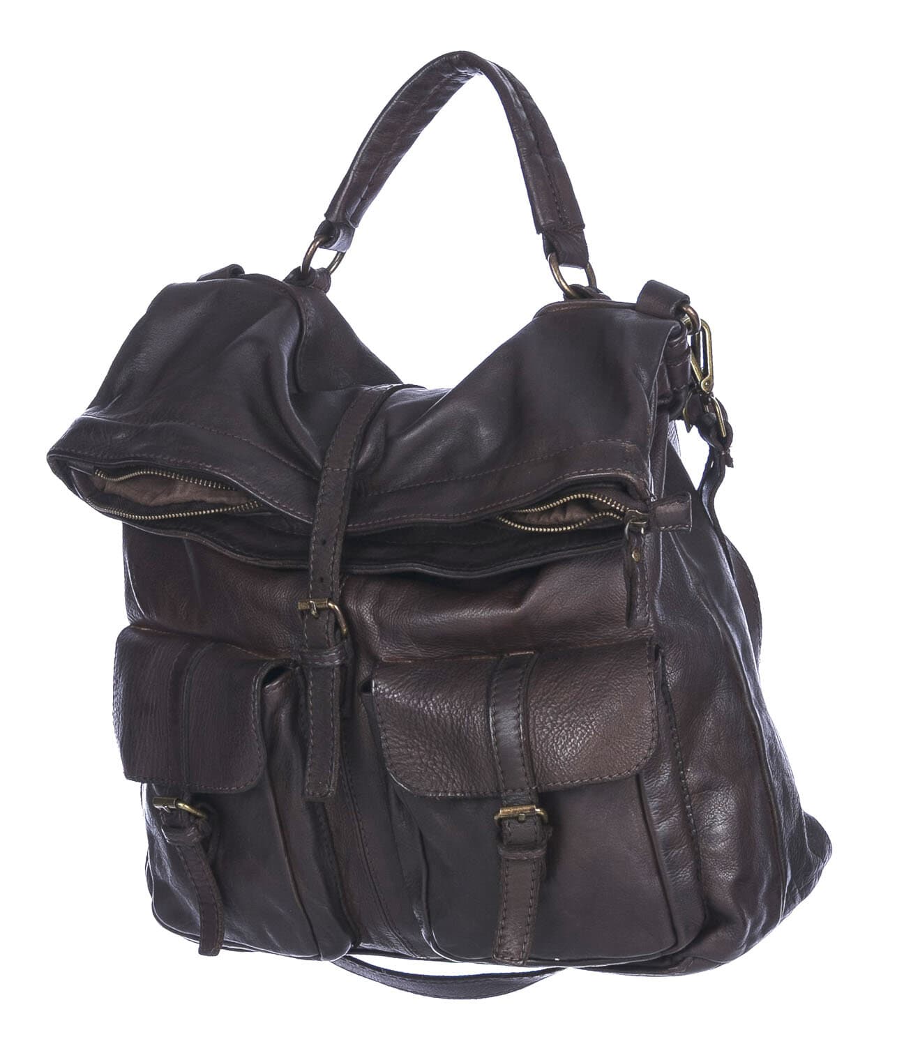 Genuine aged vintage leather backpack for woman MONTE MILETTO, DARK BROWN, CHIAROSCURO, MADE IN ITALY