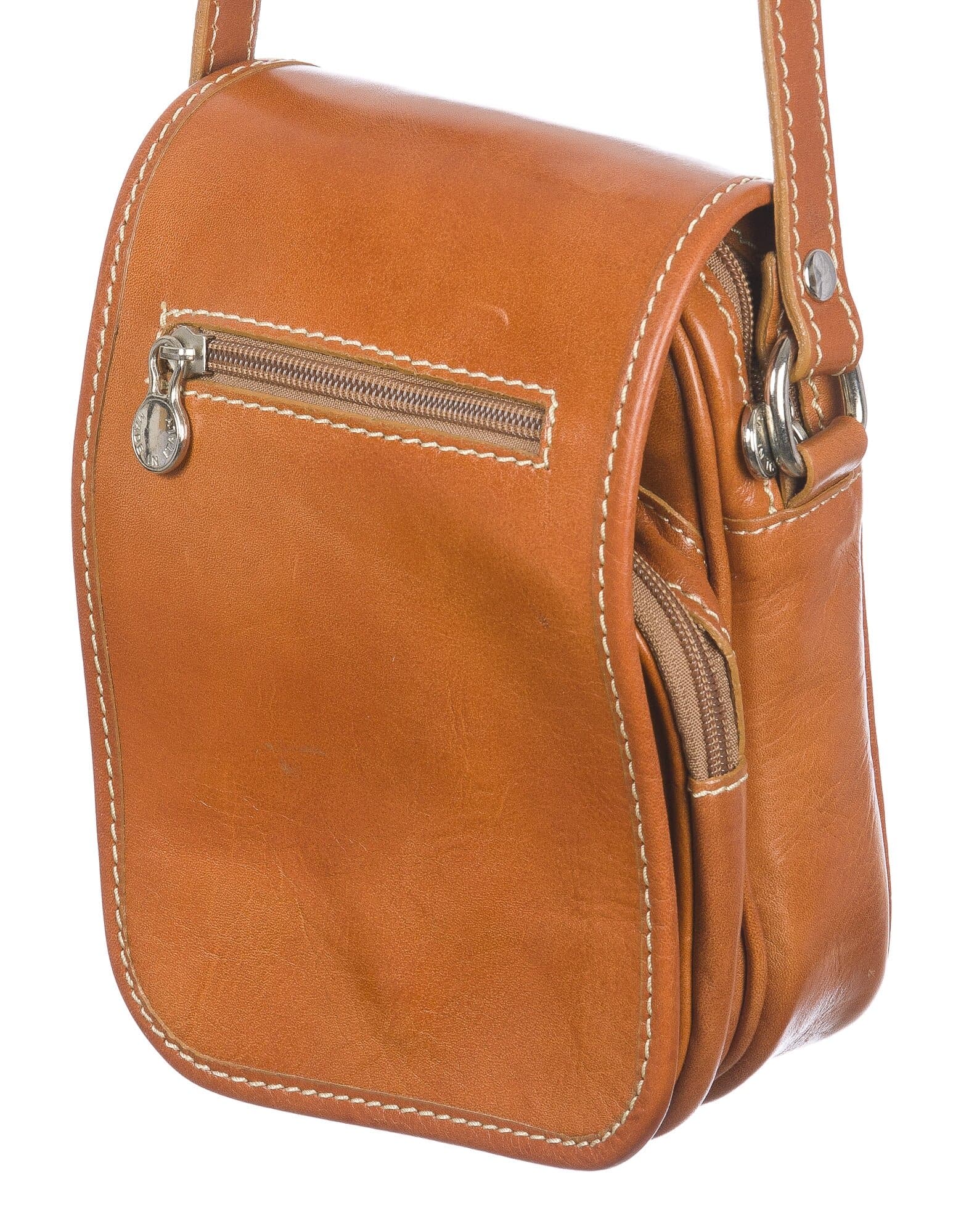Borsa tracolla uomo in vera pelle morbida LORENZO, colore ARANCIONE, MADE IN ITALY