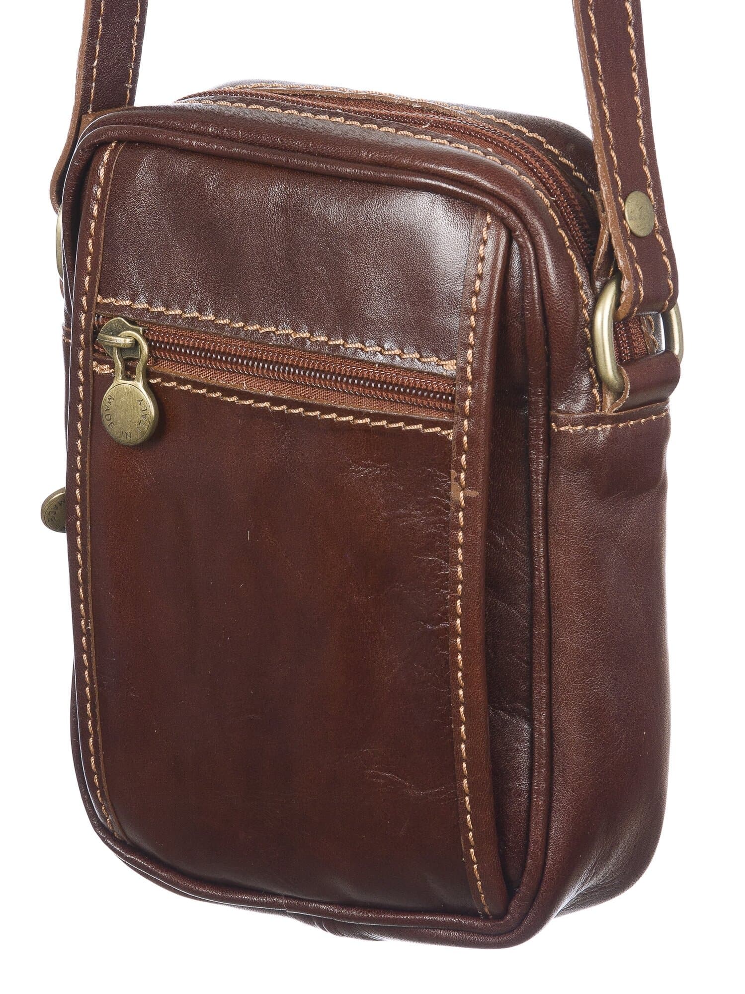 Borsa tracolla uomo in vera pelle morbida AMLETO, colore TESTA DI MORO, MADE IN ITALY