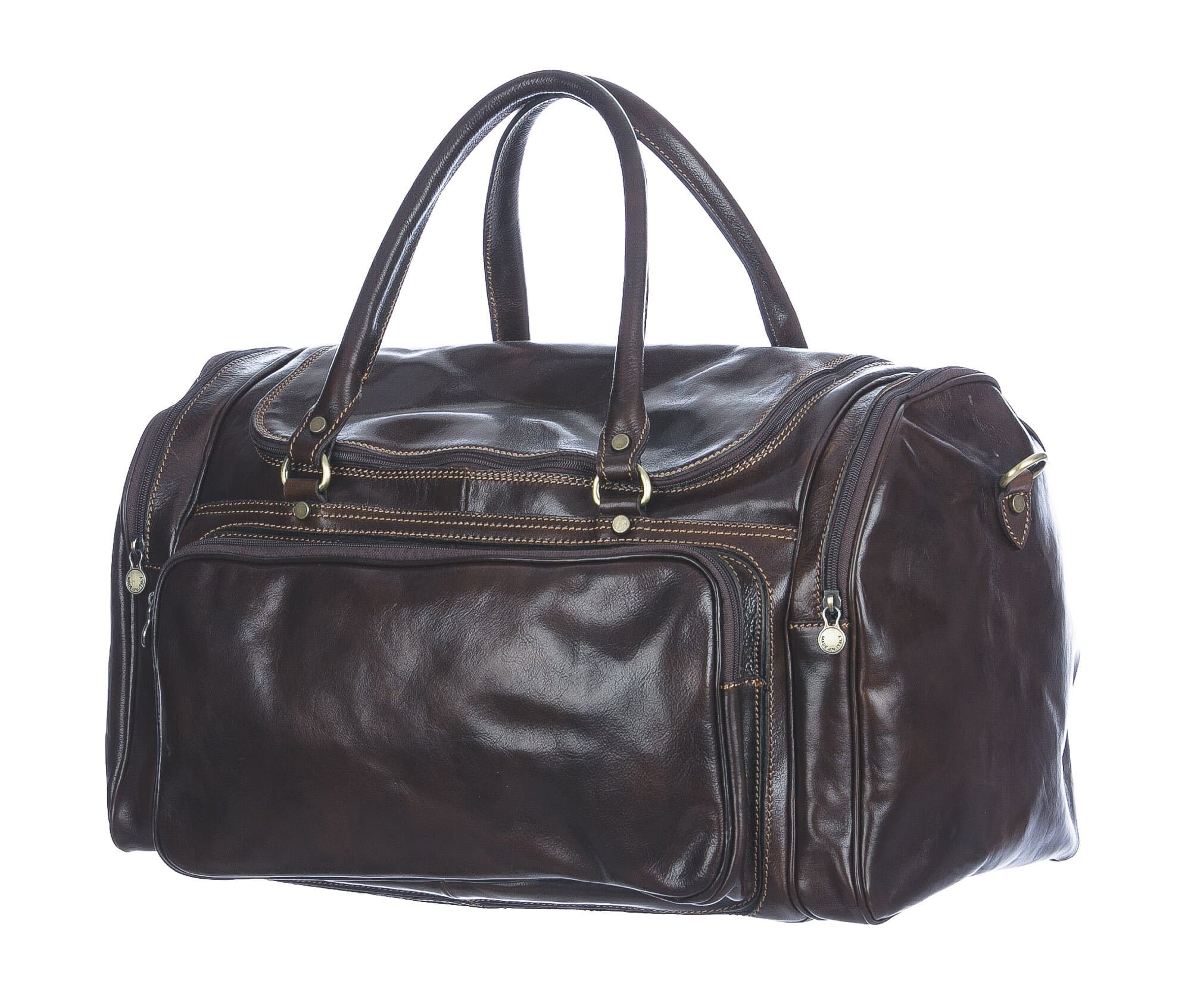 Borsa da viaggio SAVIO in vero cuoio primo fiore, TESTA DI MORO, CHIAROSCURO,