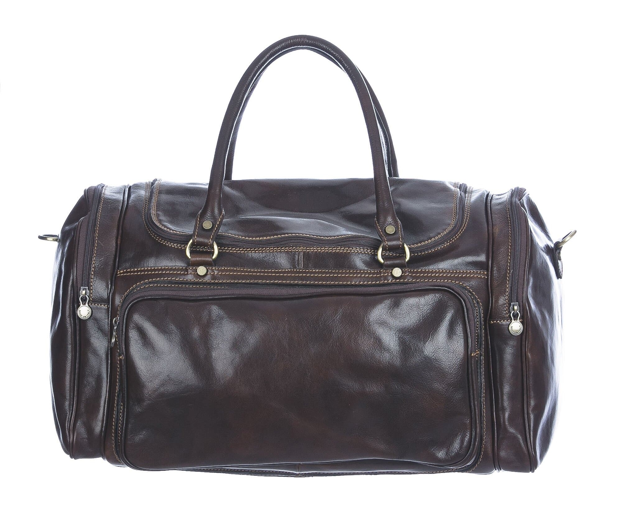 Borsa da viaggio SAVIO in vero cuoio primo fiore, TESTA DI MORO, CHIAROSCURO,