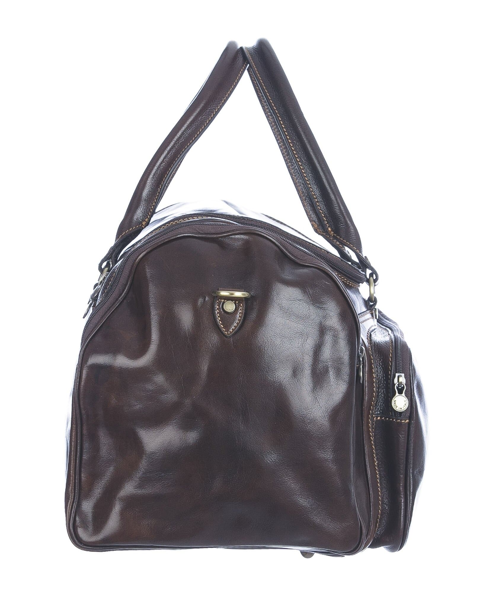 Borsa da viaggio SAVIO in vero cuoio primo fiore, TESTA DI MORO, CHIAROSCURO,