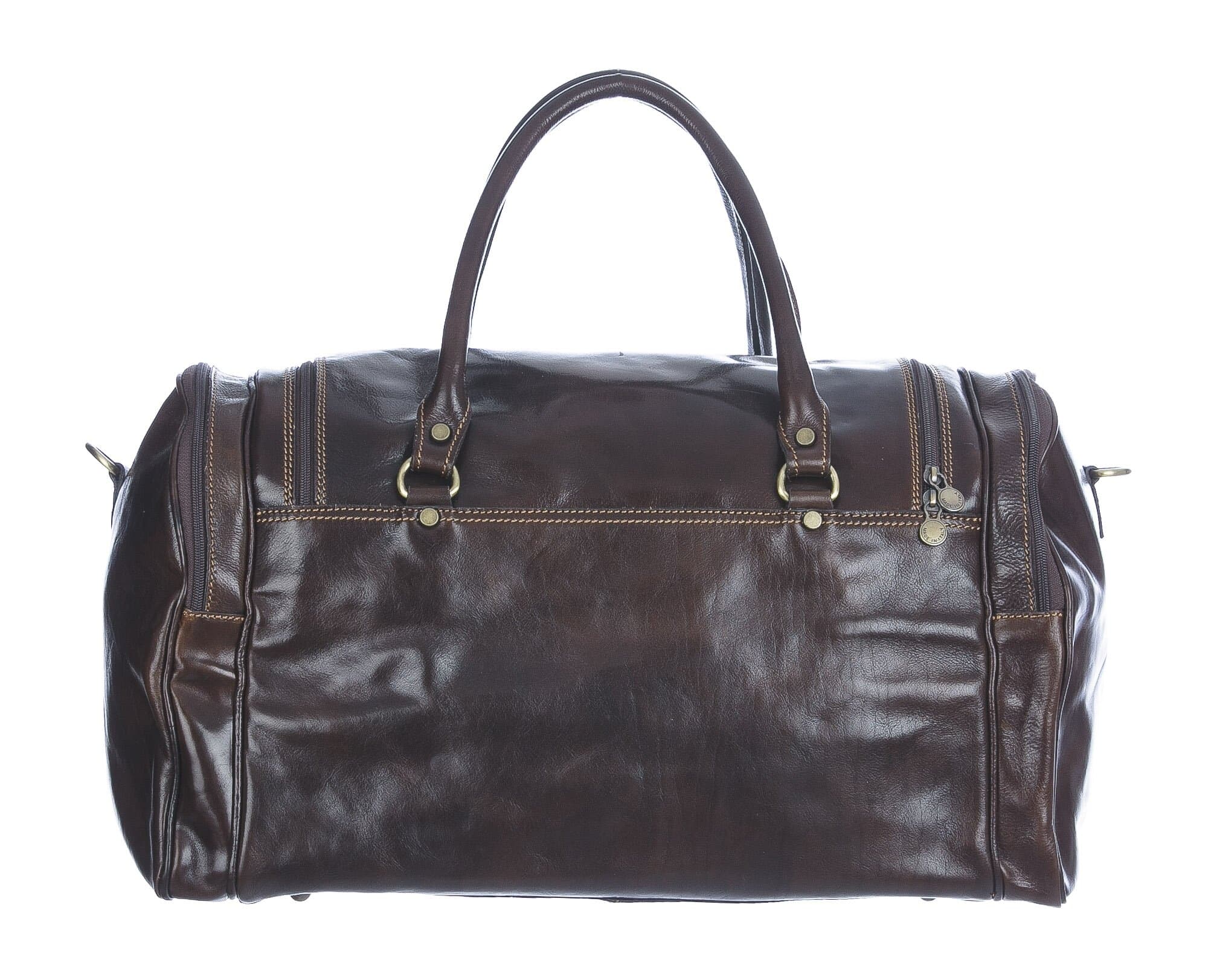 Borsa da viaggio SAVIO in vero cuoio primo fiore, TESTA DI MORO, CHIAROSCURO,