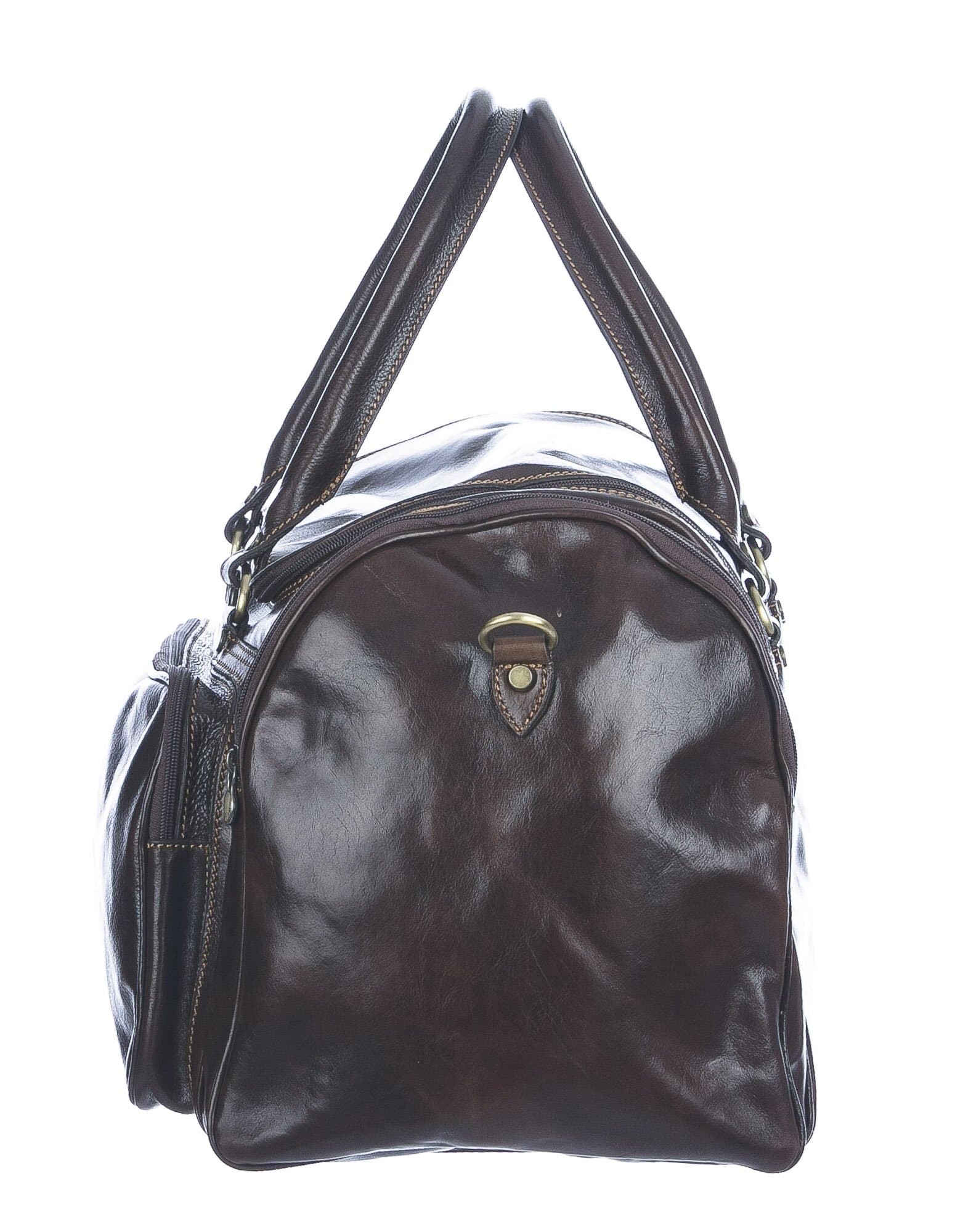 Borsa da viaggio SAVIO in vero cuoio primo fiore, TESTA DI MORO, CHIAROSCURO,