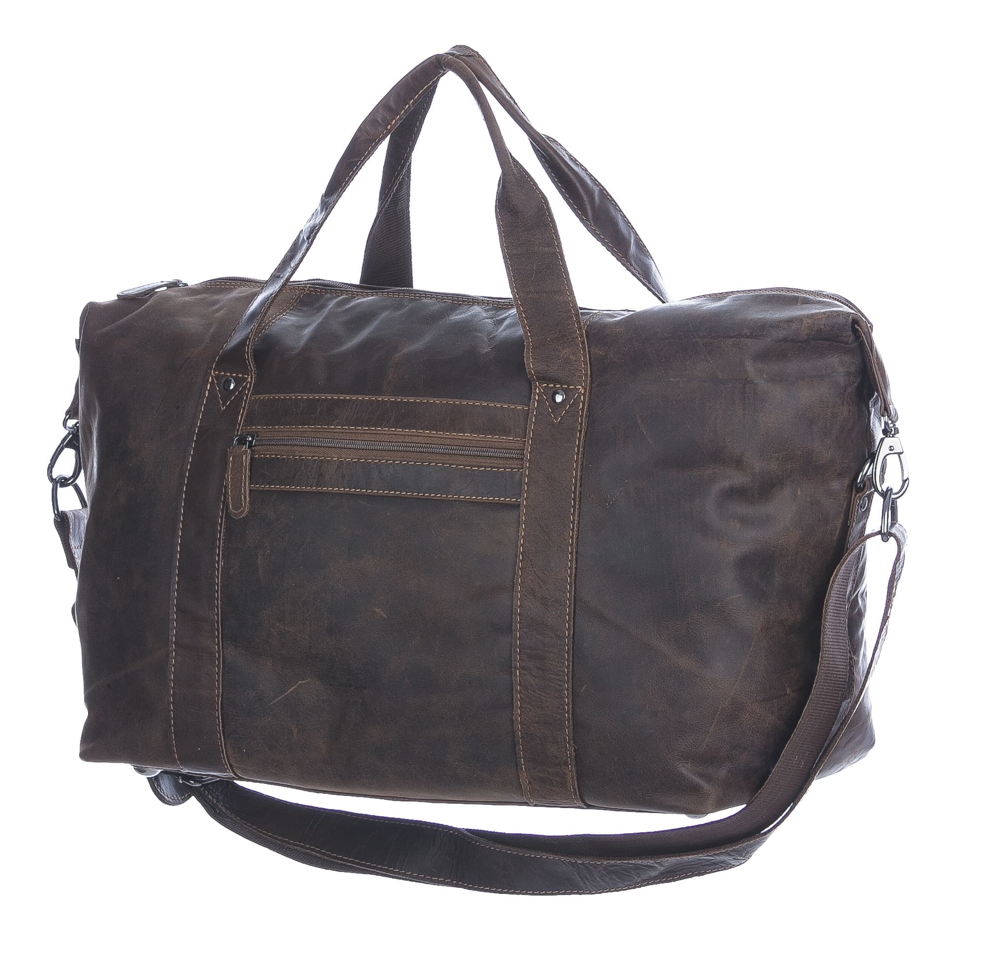 Borsa da viaggio TEVERE in vero pellame ingrassato nabuk, TESTA DI MORO, CHIAROSCURO