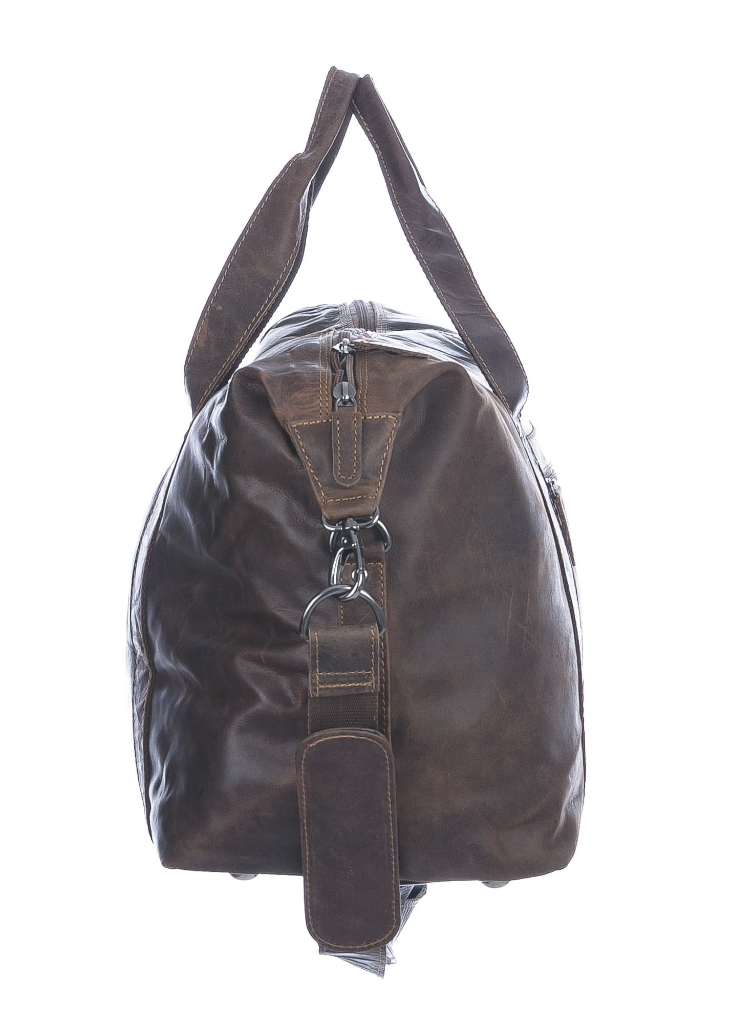 Borsa da viaggio TEVERE in vero pellame ingrassato nabuk, TESTA DI MORO, CHIAROSCURO