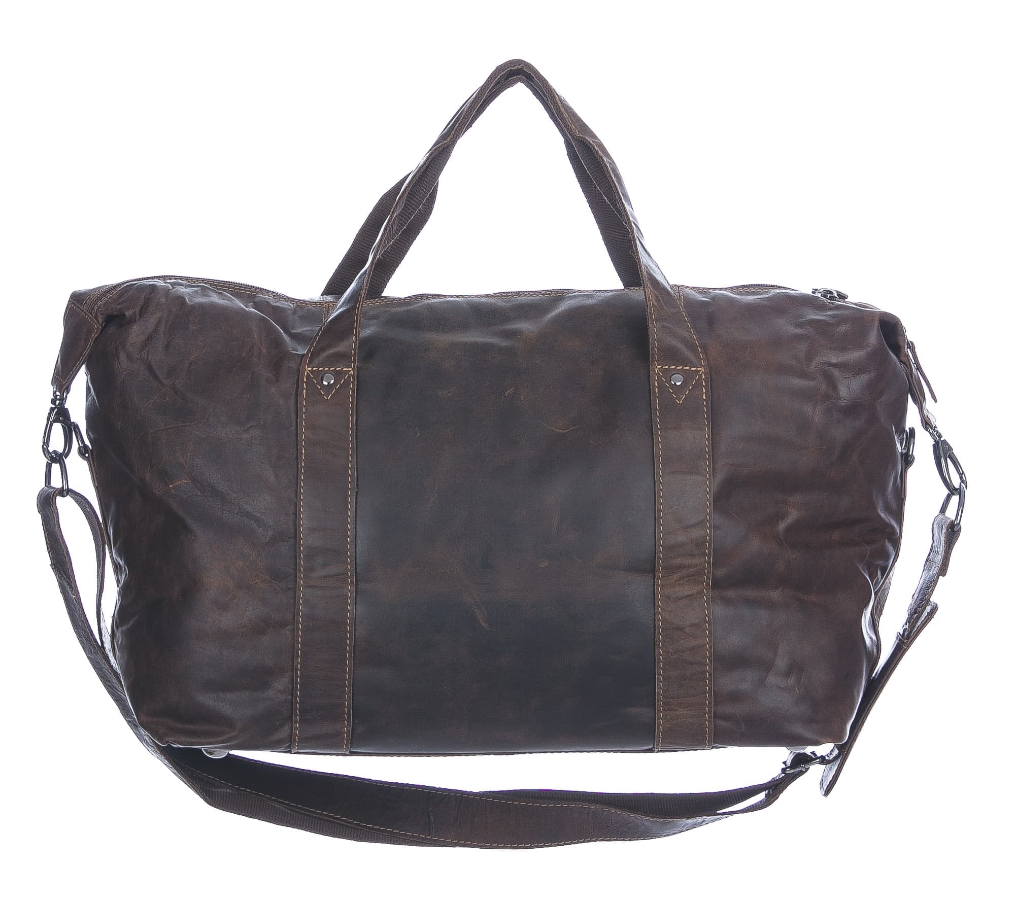 Borsa da viaggio TEVERE in vero pellame ingrassato nabuk, TESTA DI MORO, CHIAROSCURO