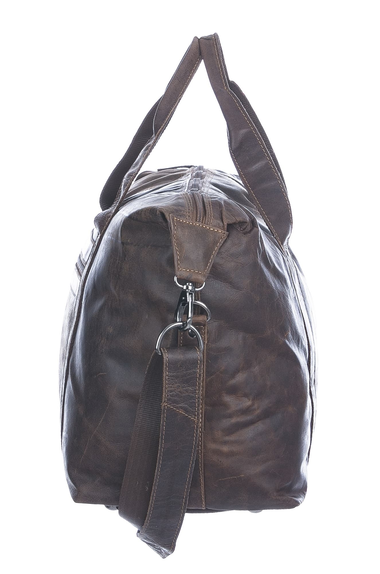 Borsa da viaggio TEVERE in vero pellame ingrassato nabuk, TESTA DI MORO, CHIAROSCURO