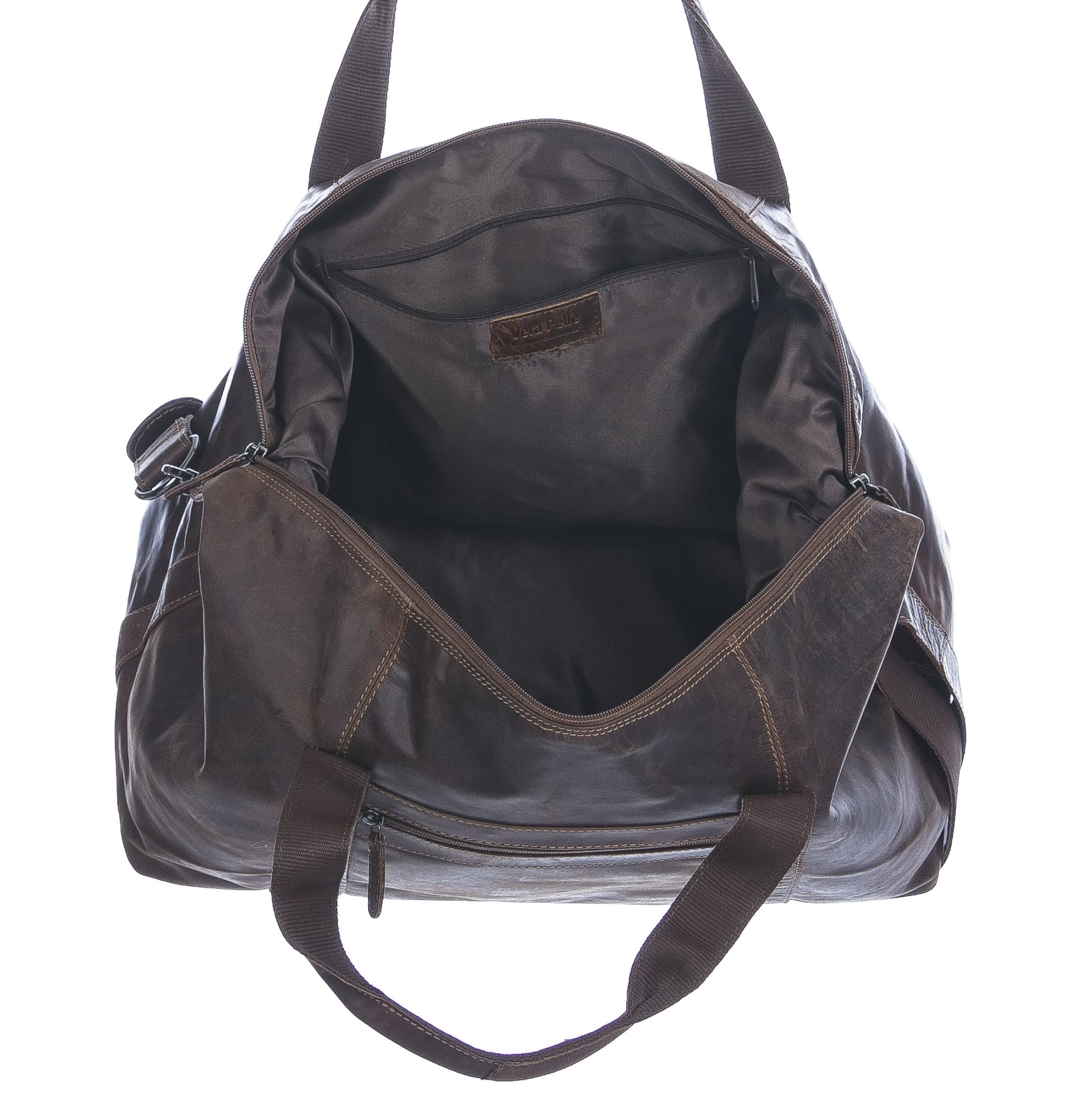 Borsa da viaggio TEVERE in vero pellame ingrassato nabuk, TESTA DI MORO, CHIAROSCURO