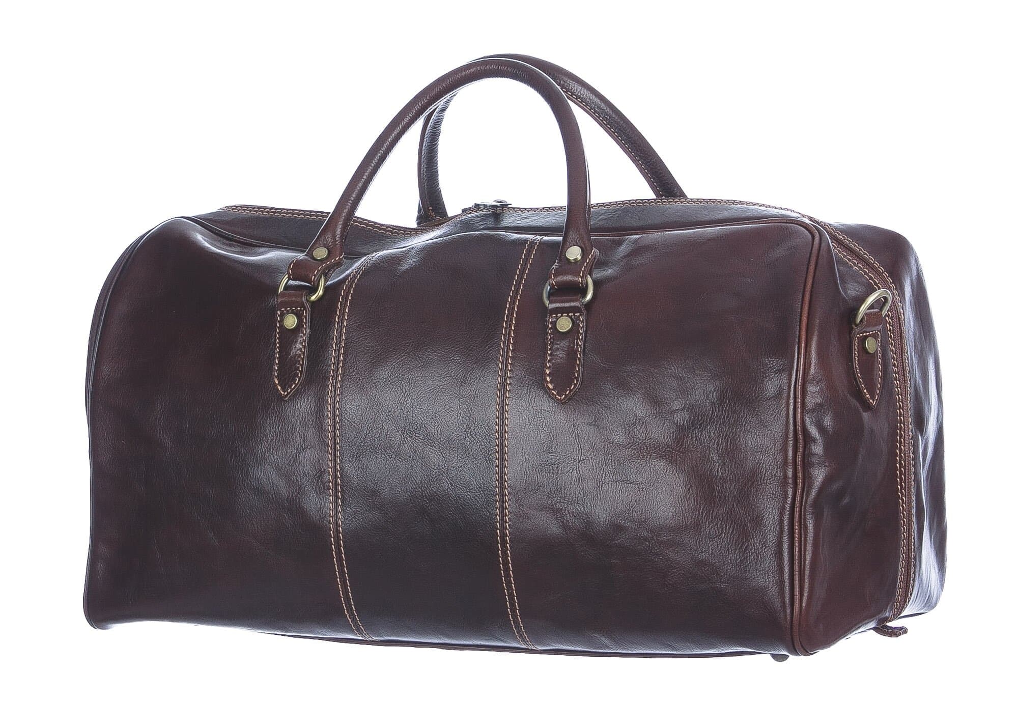 Borsone viaggio NILO MAXI in vera pelle colore TESTA MORO, CHIAROSCURO, Made in Italy