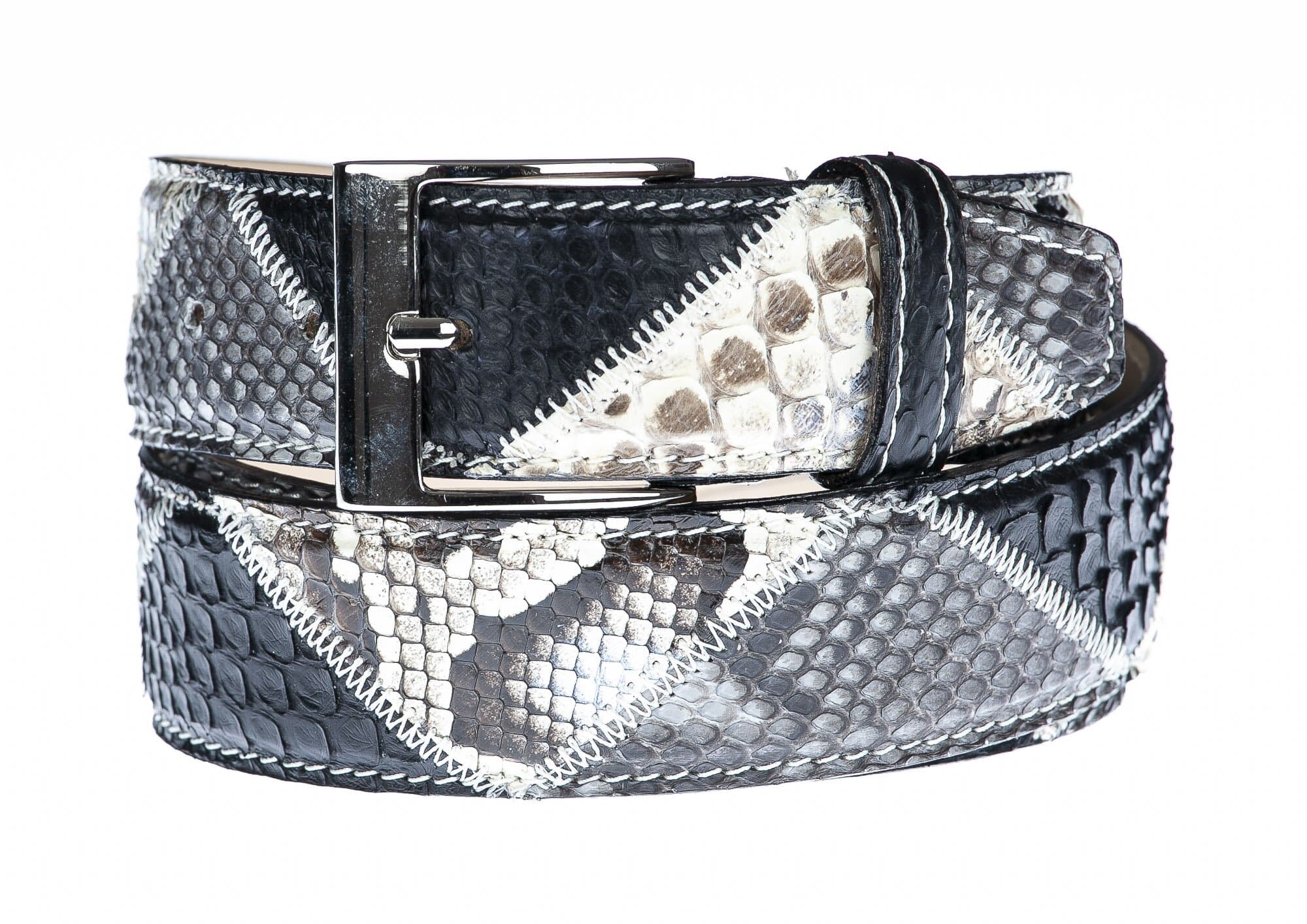 Cintura uomo TRIPOLI C30,vera pelle pitone certificato CITES, NERO/BIANCO/GRGRIO, CHIAROSCURO, Made in Italy