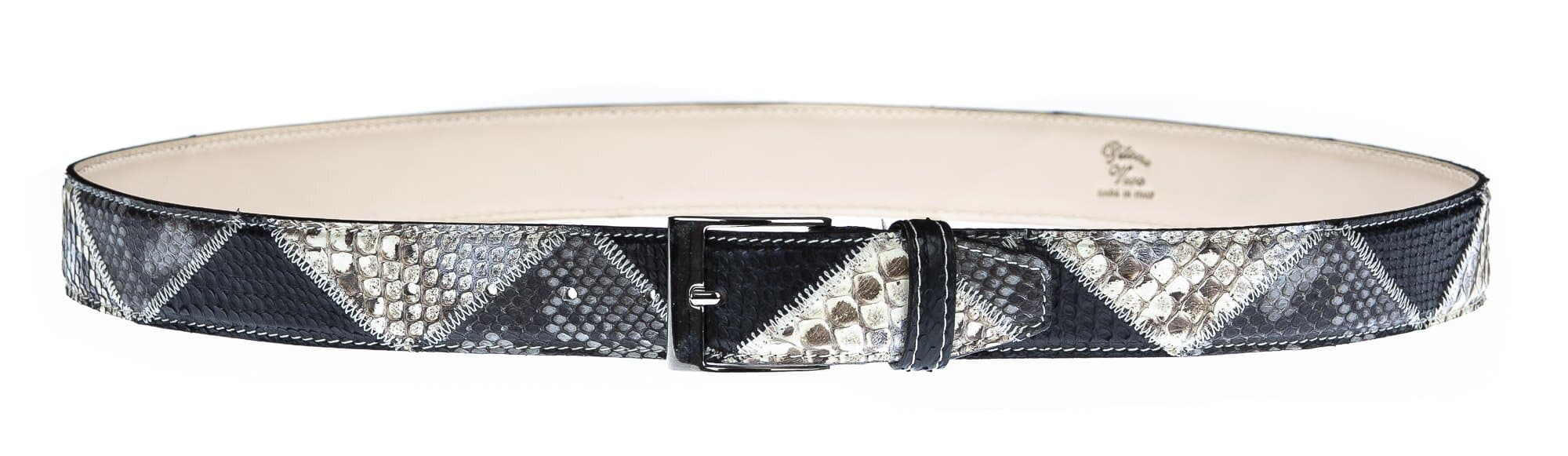 Cintura uomo TRIPOLI C30,vera pelle pitone certificato CITES, NERO/BIANCO/GRGRIO, CHIAROSCURO, Made in Italy
