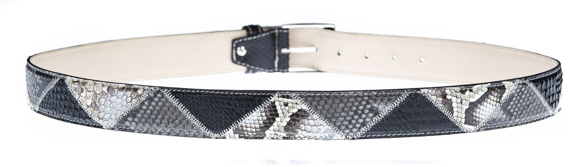 Cintura uomo TRIPOLI C30,vera pelle pitone certificato CITES, NERO/BIANCO/GRGRIO, CHIAROSCURO, Made in Italy