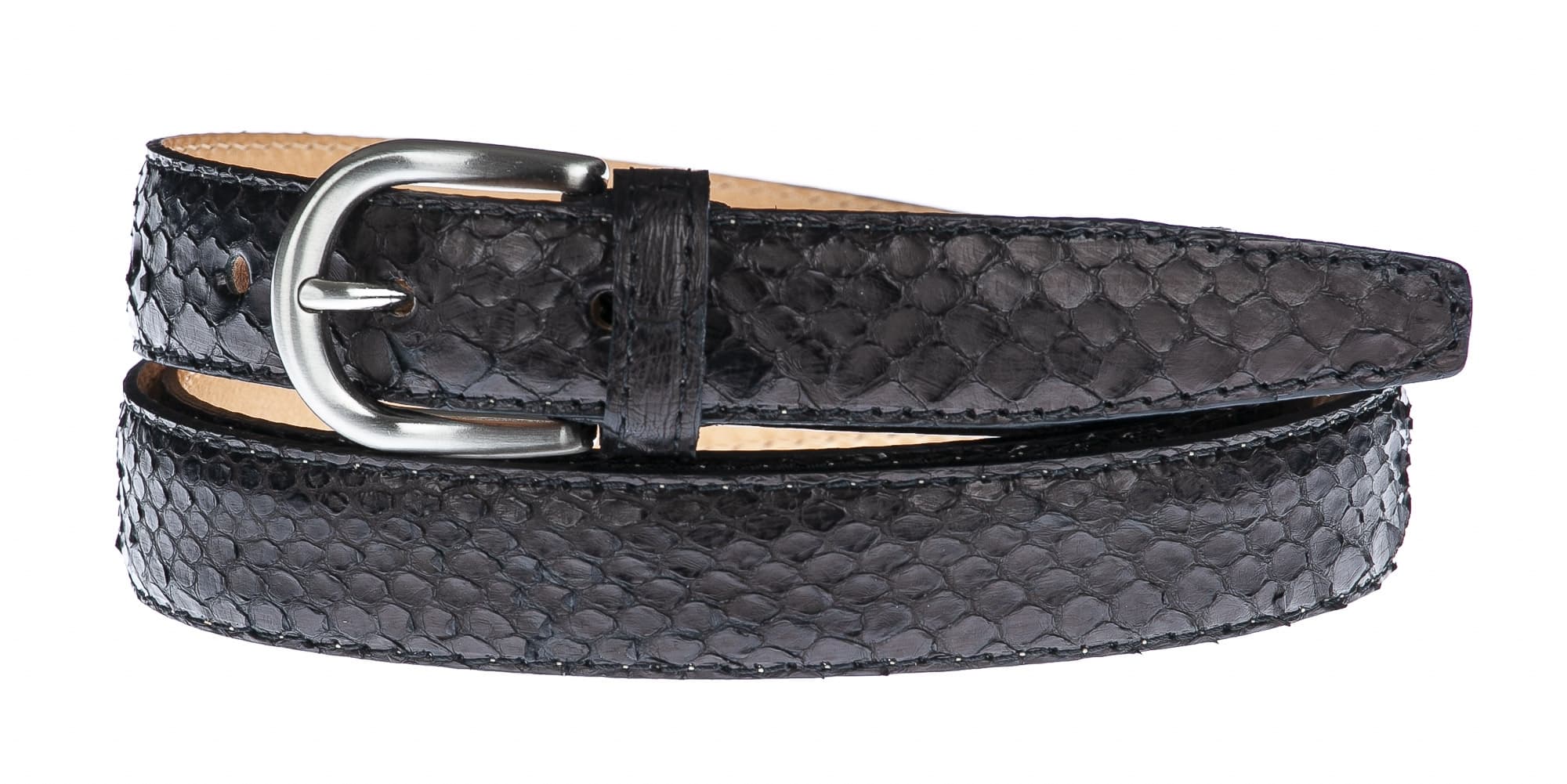 Cintura donna AMALFI, vera pelle pitone CITES, colore NERO, CHIAROSCURO, Made in Italy