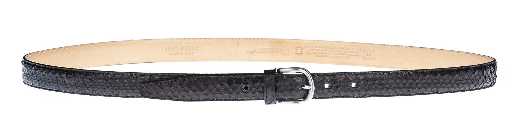 Cintura uomo FERRARA, vera pelle pitone certificato CITES, colore NERO, CHIAROSCURO, Made in Italy