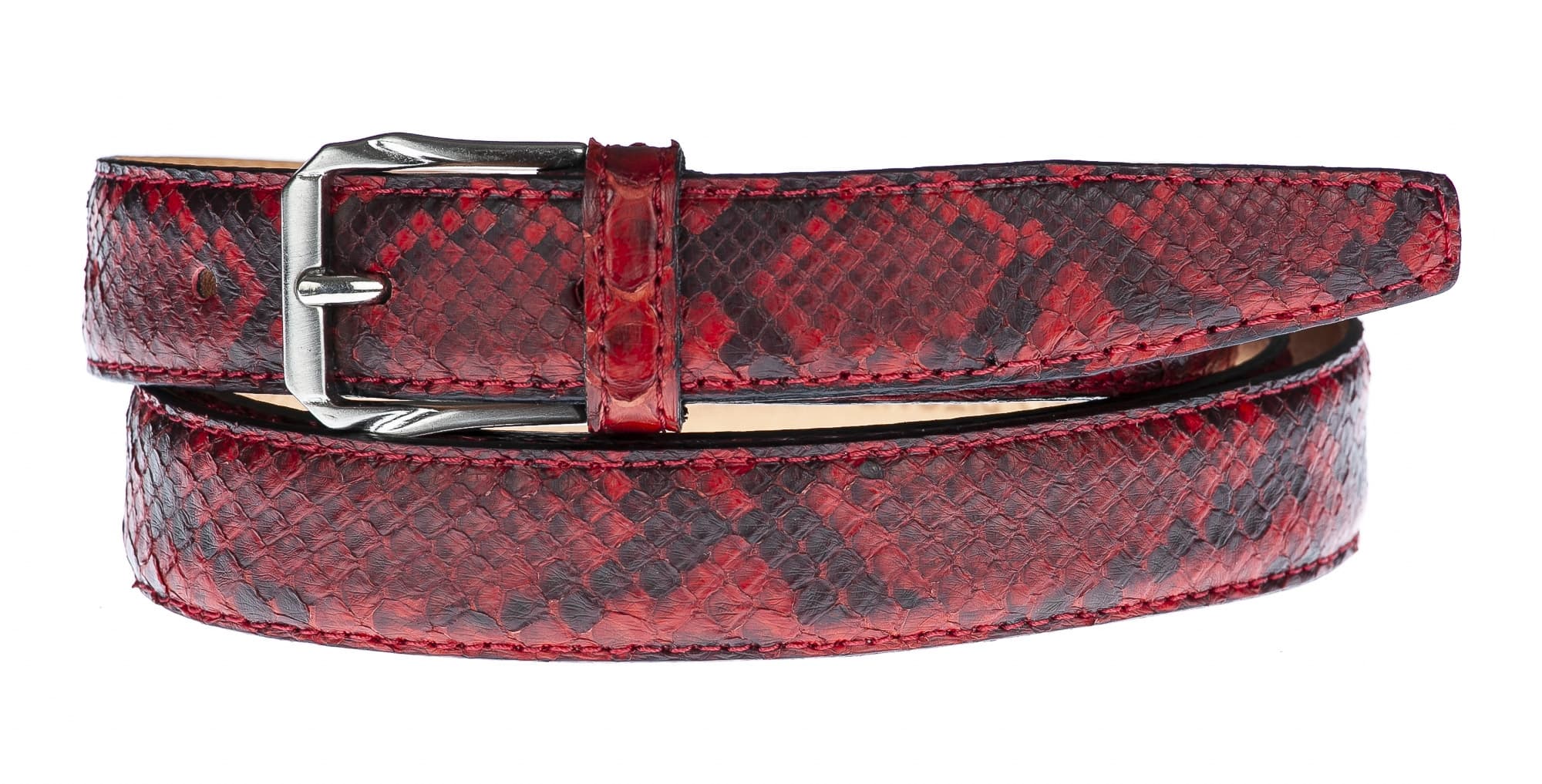 Cintura donna AMALFI, vera pelle pitone CITES, colore ROSSO/NERO, CHIAROSCURO, Made in Italy